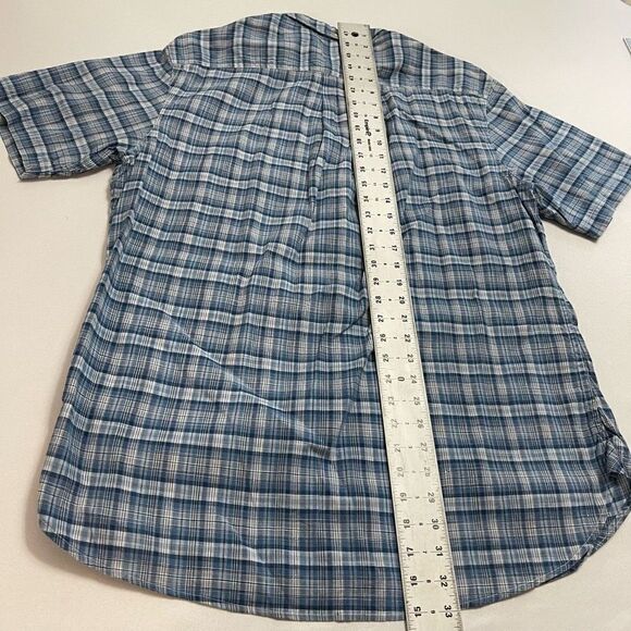 Brooks Brothers Shirt Mens Large Linen Blend Short Sleeve Blue Plaid Preppy - Picture 6 of 7